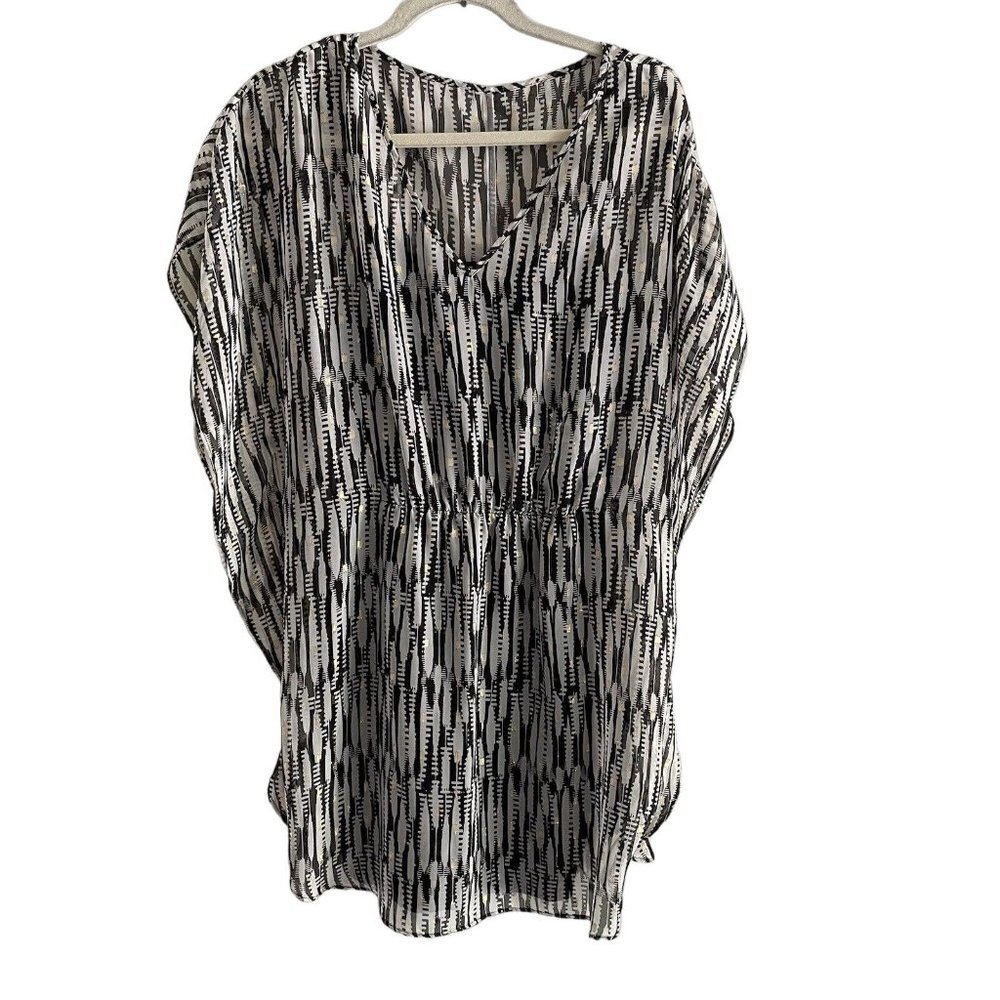 Express Women SZ M Black/White/Gold Dolman Sleeve Lined Dress